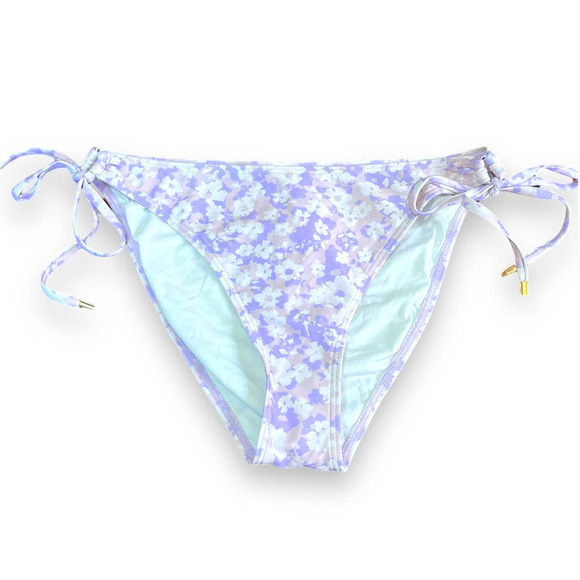 Peony Lavender Fleur Tie Side Bikini Bottom All Over Pattern Mid Rise Purple 6 - Picture 1 of 9